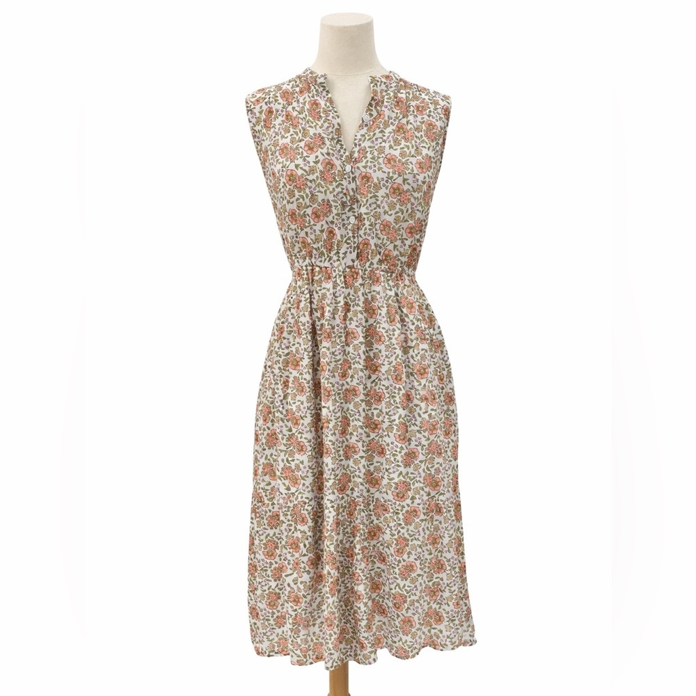 Banjanan M Sleeveless Floral Midi Dress 0939 button up pockets medium